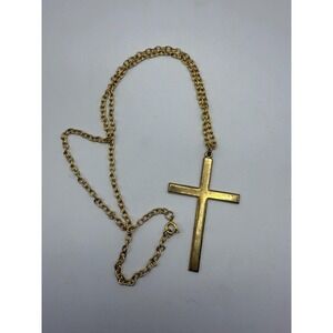 Vintage Gold Tone Cross Necklace – Classic Religious Costume Jewelry